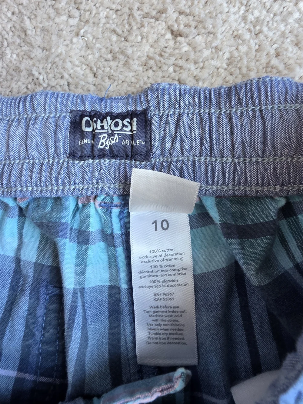 Kids OshKosh B'gosh Blue Plaid Cotton Shorts Size 10